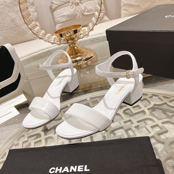 CC 25C 5CM Sandali con tacco medio in pelle italiana bianca 213316