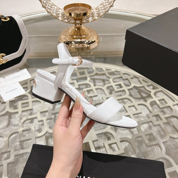 CC 25C 5CM Sandali con tacco medio in pelle italiana bianca 213316