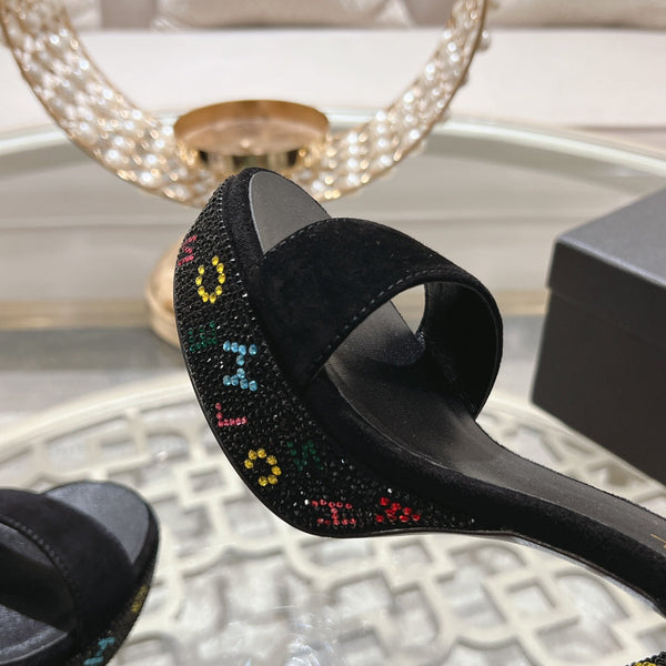 CC 25C 10CM Sandali con tacco medio in pelle scamosciata nera 213328