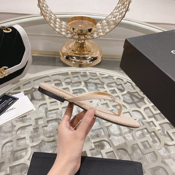 cc thongs beige silver cotton silk