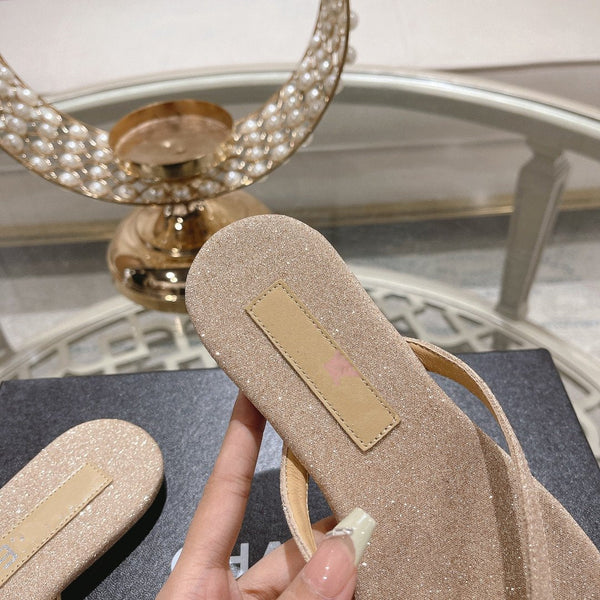 cc thongs beige silver cotton silk