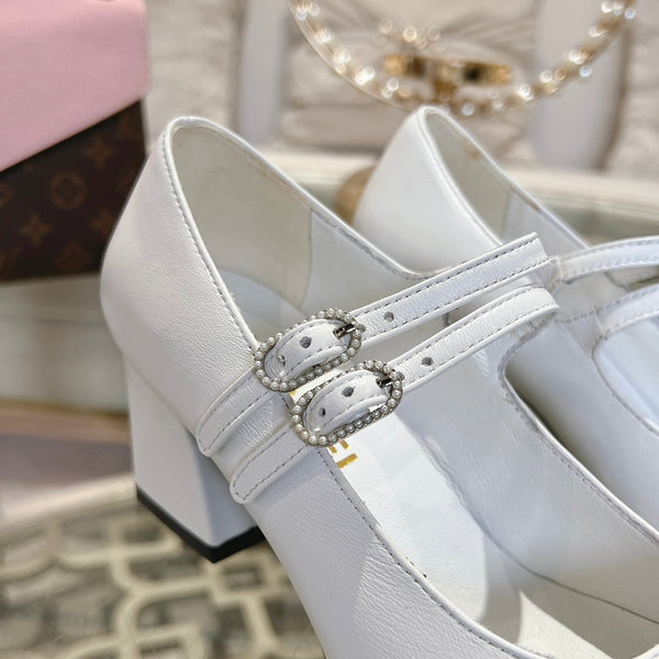 mary jane 60 doppia fibbia vitello bianco grosgrain nero