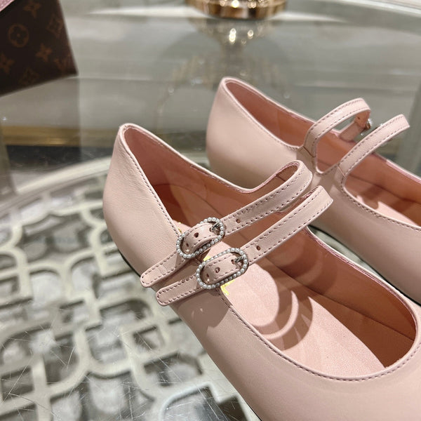 mary janes double buckle light pink calfskin black grosgrain