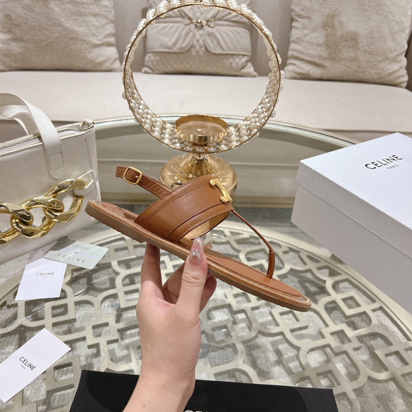 LYMPIA TRIOMPHE THONG IN CALFSKIN CARAMEL BROWN