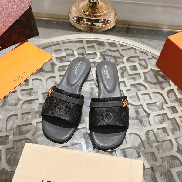 lv sandal isola flat mule black monogram calfskin