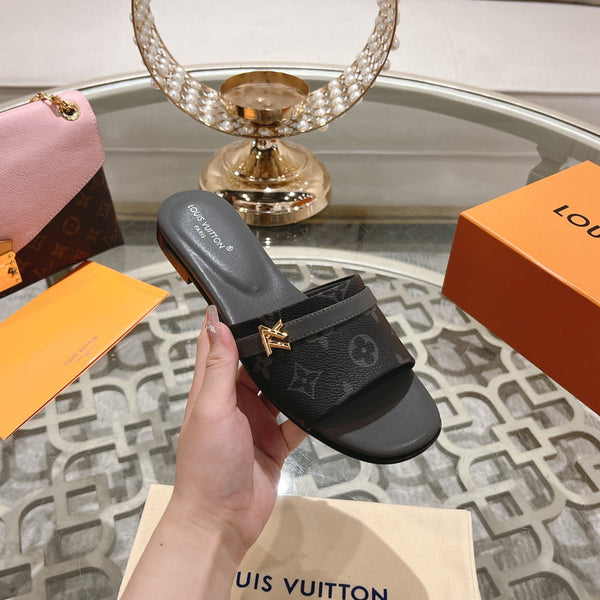 lv sandal isola flat mule black monogram calfskin