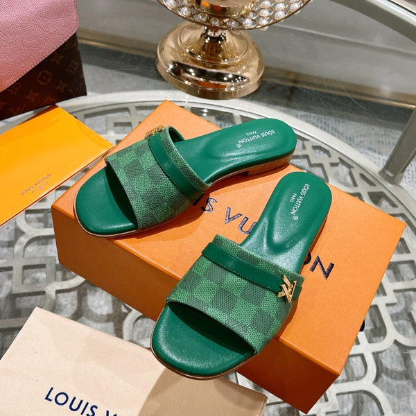 lv sandal isola flat mule green damier calfskin