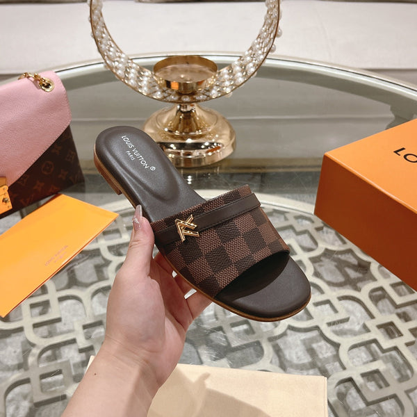lv sandal isola flat mule brown damier calfskin