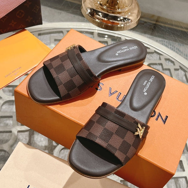 lv sandal isola flat mule brown damier calfskin