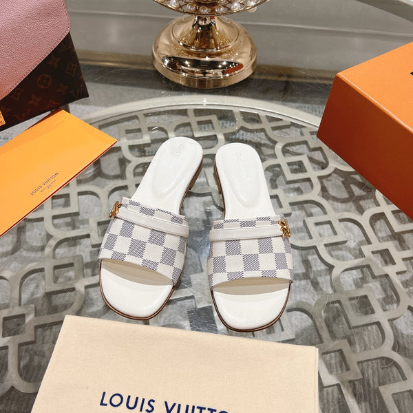 lv sandal isola flat mule white grey damier calfskin