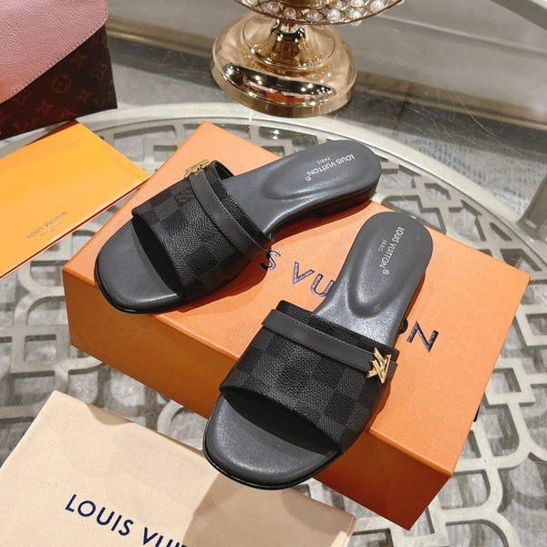 lv sandal isola flat mule black damier calfskin
