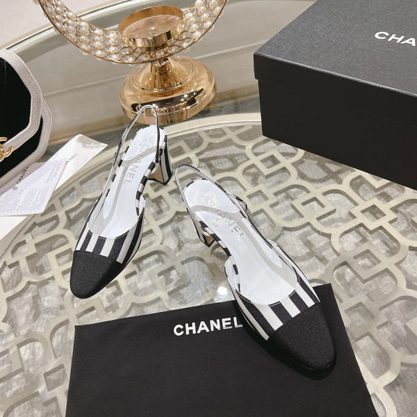 CC HIGH SLINGBACK IN WHITE MIX BLACK FABRIC