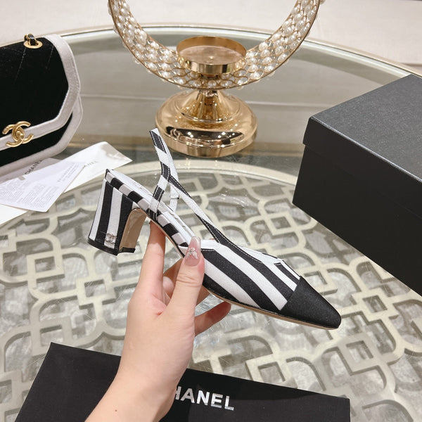 CC HIGH SLINGBACK IN WHITE MIX BLACK FABRIC