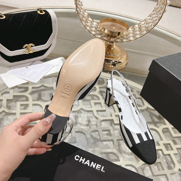 CC HIGH SLINGBACK IN WHITE MIX BLACK FABRIC