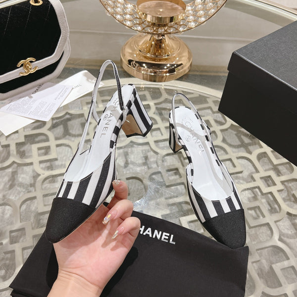 CC HIGH SLINGBACK IN WHITE MIX BLACK FABRIC