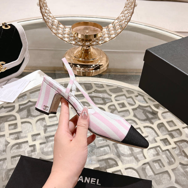 CC HIGH SLINGBACK IN WHITE MIX LIGHT PINK FABRIC