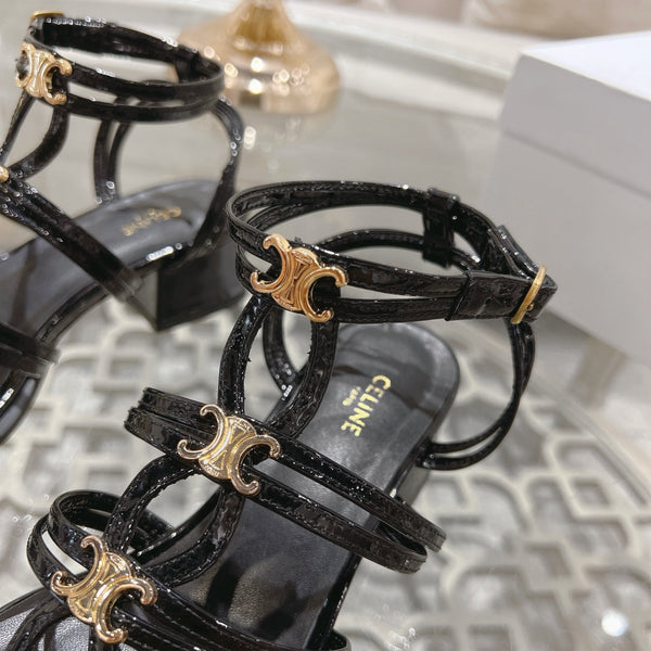 HIGH 45MM BLOCK HEEL SANDAL IN BLACK LAMBSKIN