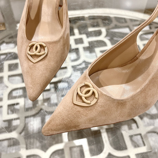 CC 25C Slingback Flats Cream Suede 213334
