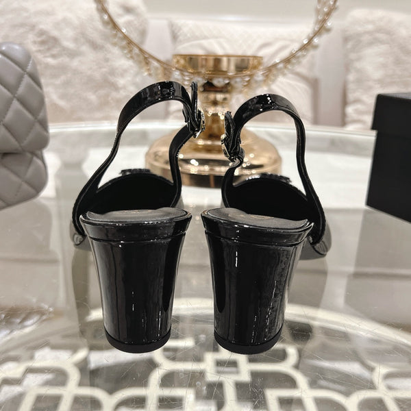 CC 25C Slingback Flats Black Patent Leather 213335