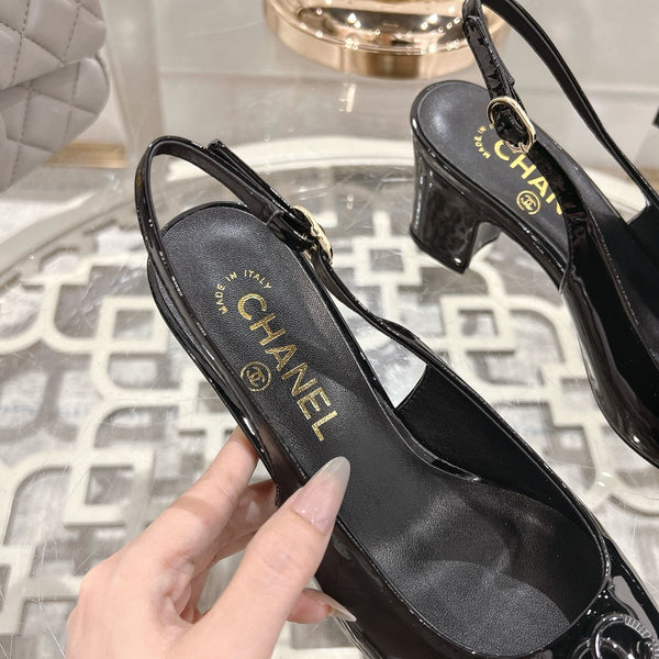 CC 25C Slingback Flats Black Patent Leather 213335