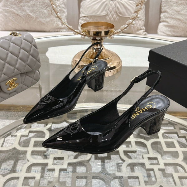 CC 25C Slingback Flats Black Patent Leather 213335