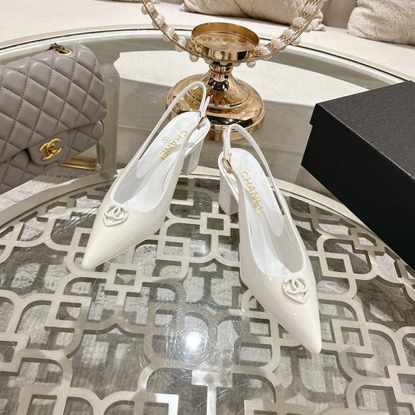 CC 25C Slingback Flats White Patent Leather 213336