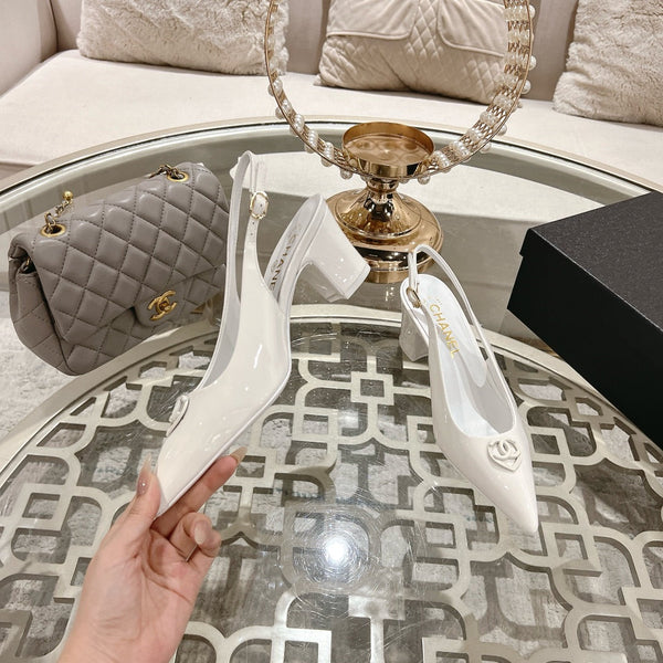 CC 25C Slingback Flats White Patent Leather 213336