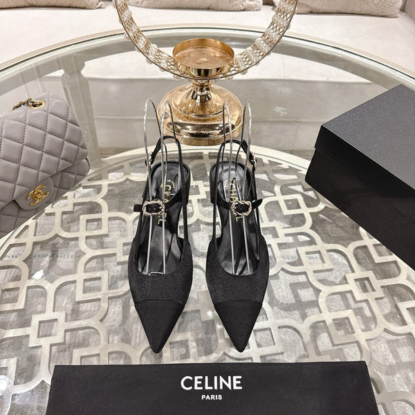 CC 25 Slingback heel Black Silk and Sheepskin 268921