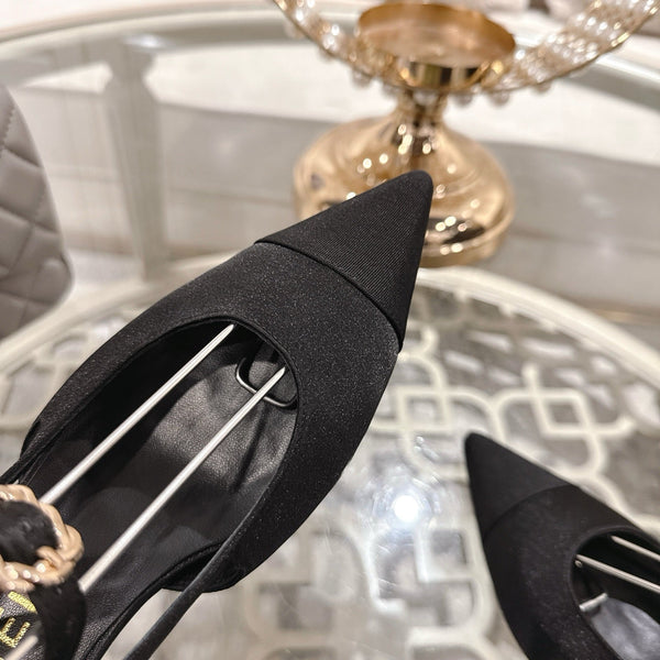 CC 25 Slingback heel Black Silk and Sheepskin 268921