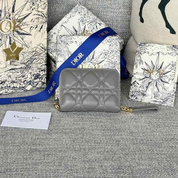 CD Logo Caro 11cm Compact Wallet Grey Calfskin