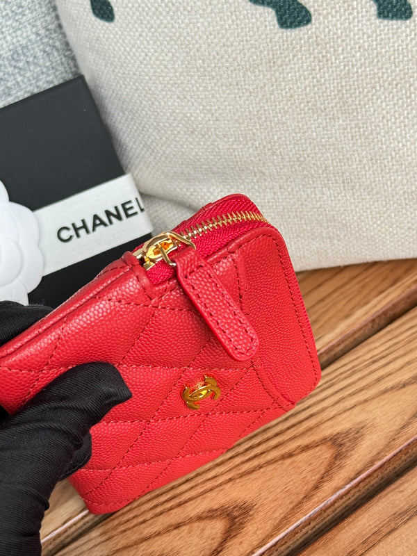 CC Zip Card Holder Wallet Red Gold Metal Caviar 240609