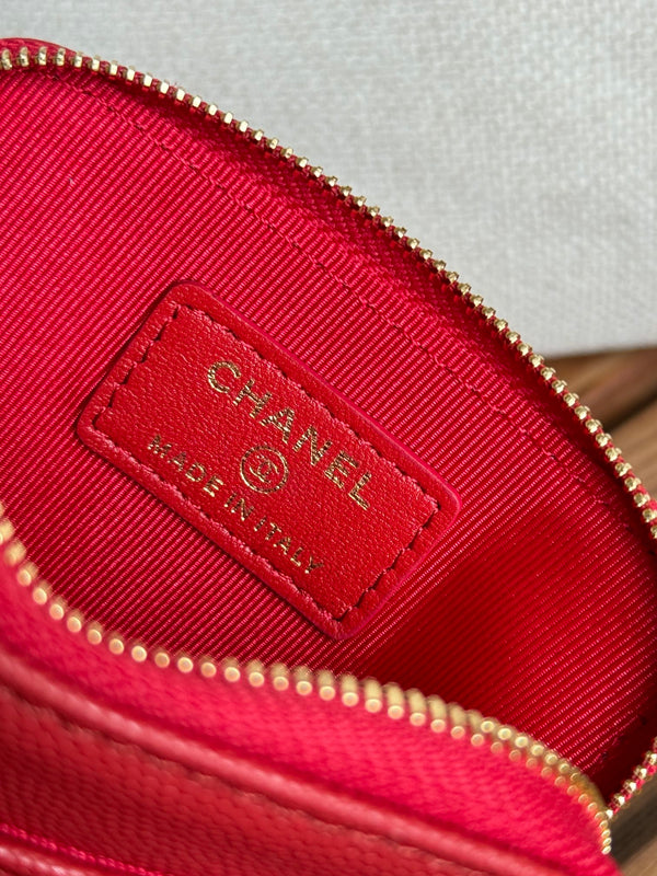 CC Zip Card Holder Wallet Red Gold Metal Caviar 240609