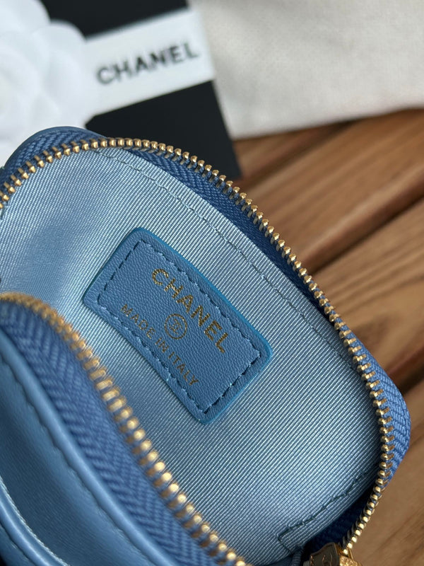 cc 19 zipped coin purse 11cm blue lambskin gold hardware