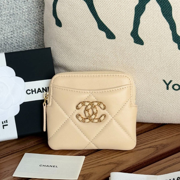 cc 19 portamonete con cerniera 11 cm pelle di agnello color crema hardware dorato