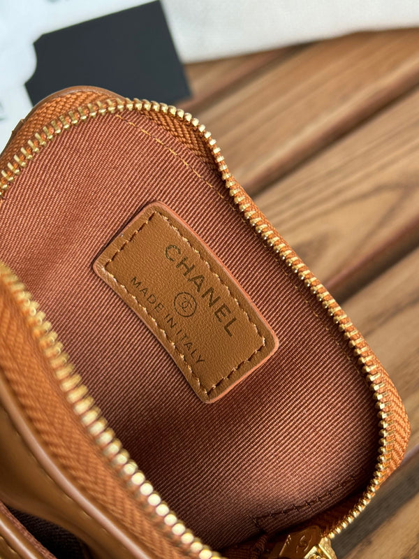 cc 19 zipped coin purse 11cm brown lambskin gold hardware