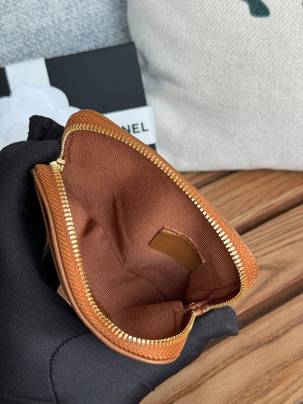cc 19 zipped coin purse 11cm brown lambskin gold hardware