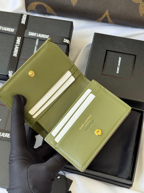 YSL Wallet Green Gold Cowhide 240588