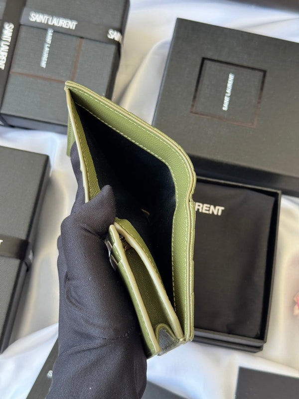 YSL Wallet Green Gold Cowhide 240588