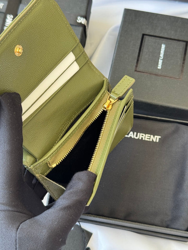 YSL Wallet Green Gold Cowhide 240588