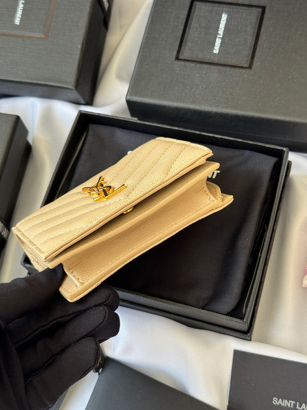 YSL Wallet Light Beige Gold Cowhide 240590