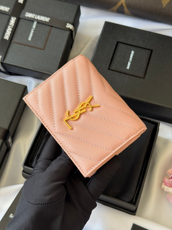 YSL Wallet Pink Gold Cowhide 240584