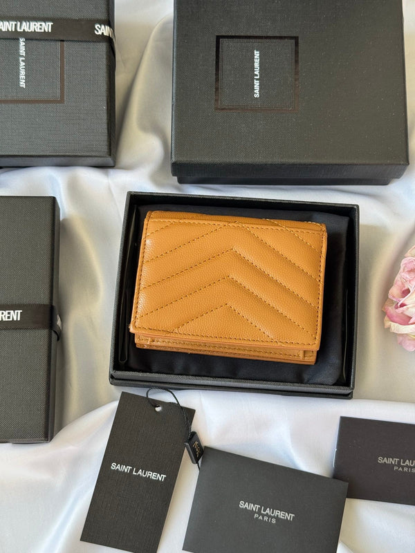 YSL Wallet Brown Gold Cowhide 240576