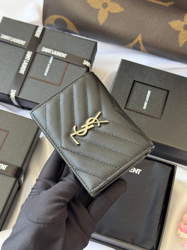 YSL Wallet Black Silver Cowhide 240574