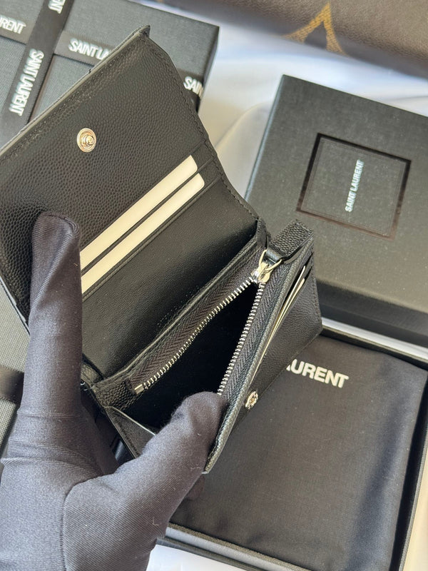 YSL Wallet Black Silver Cowhide 240574