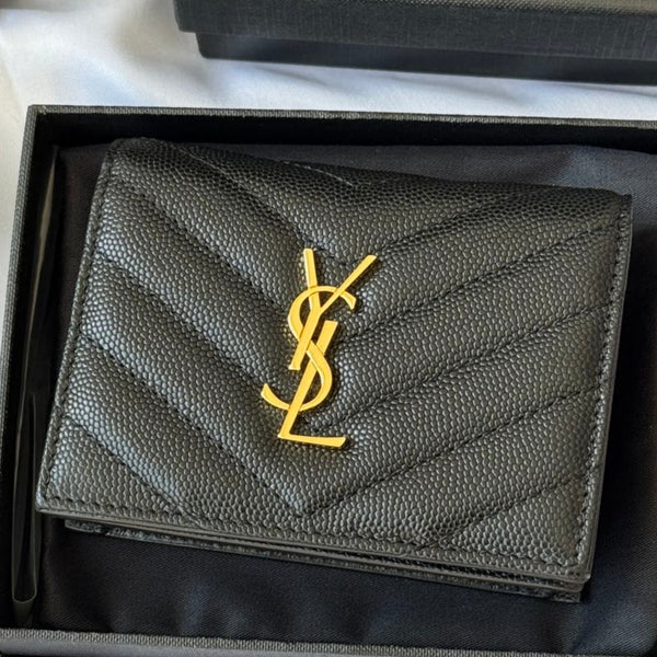 YSL Wallet Black Gold Cowhide 240572