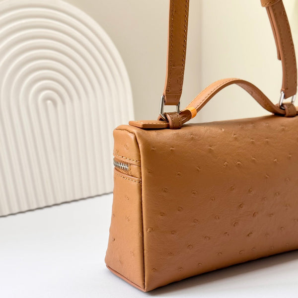 LP Extra Bag 19cm Ostrich Pattern Gold Calfskin Silver Hardware