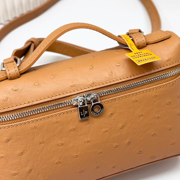 LP Extra Bag 19cm Ostrich Pattern Gold Calfskin Silver Hardware