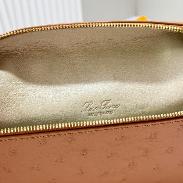 LP Extra Bag 19cm Ostrich Pattern Gold Calfskin Gold Hardware