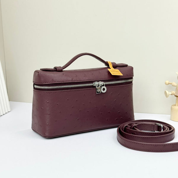 LP Extra Bag 19cm Ostrich Pattern Burgundy Calfskin Silver Hardware