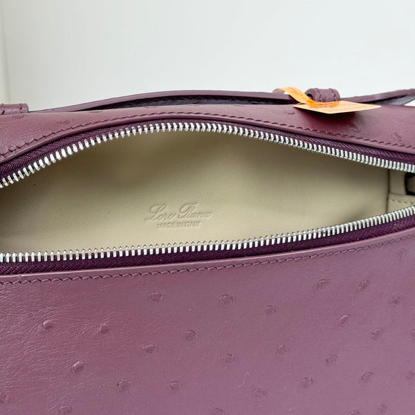 LP Extra Bag 19cm Ostrich Pattern Burgundy Calfskin Silver Hardware